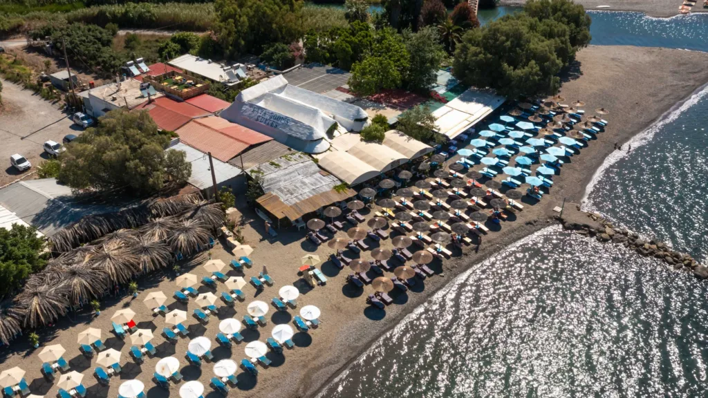 Aerial view of Lava Beach Suites beside Agia Galini beach