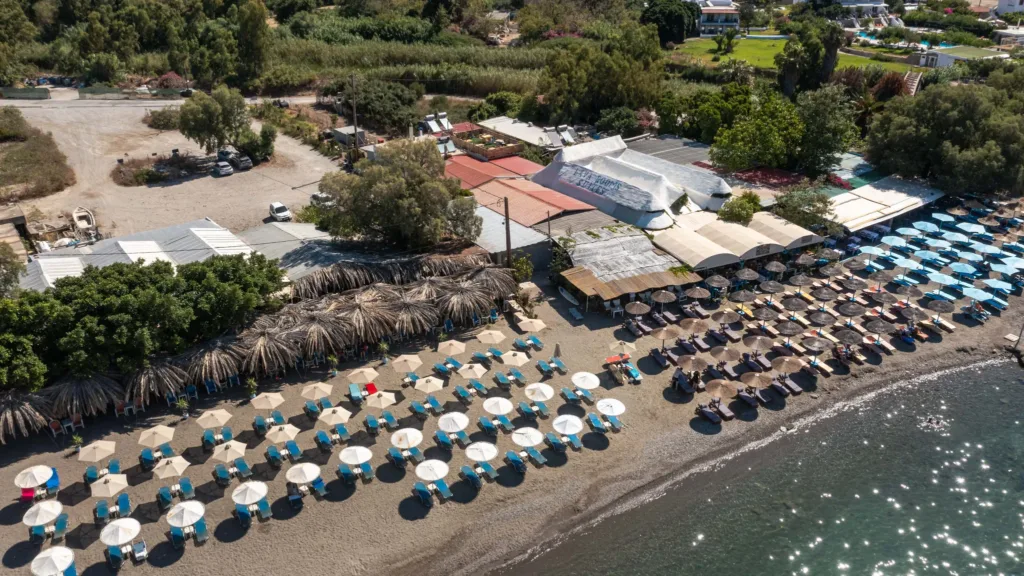 Aerial view of Lava Beach Suites beside Agia Galini beach