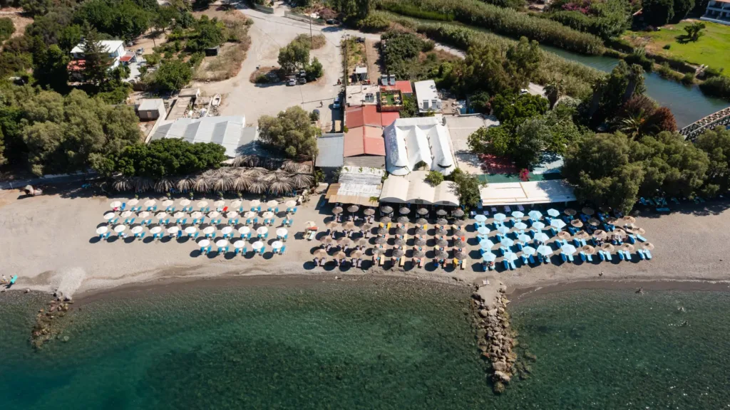 Aerial view of Lava Beach Suites beside Agia Galini beach